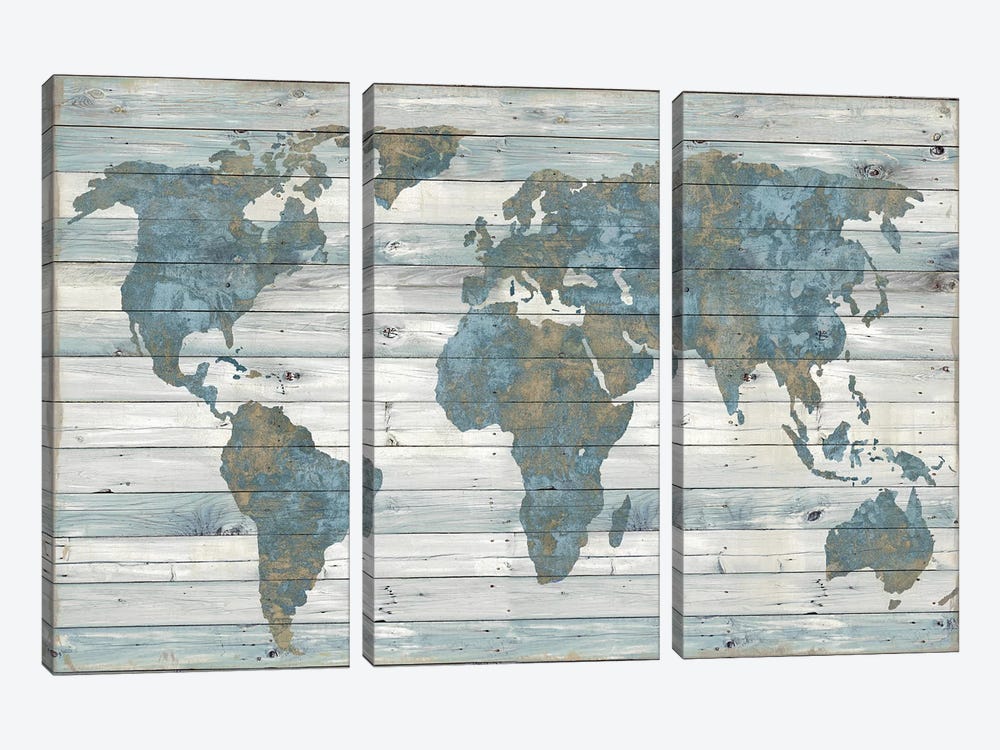 World Map On Wood by Jamie MacDowell 3-piece Canvas Art