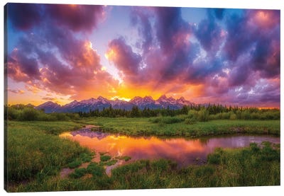 Grand Sunset in the Tetons Canvas Art Print - Mountain Sunrise & Sunset Art