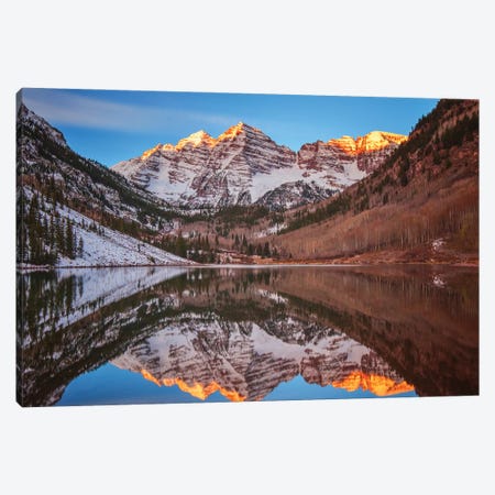 Maroon Bells Alpenglow Canvas Print #DWP145} by Darren White Photography Canvas Wall Art