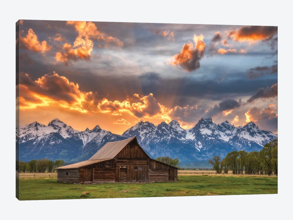 Moulton barn sunset fire by Darren White Photography 1-piece Canvas Wall Art
