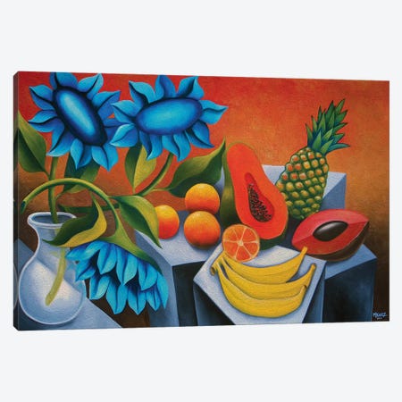 Fruits With Blue Flower Canvas Print #DXM14} by Dixie Miguez Canvas Artwork