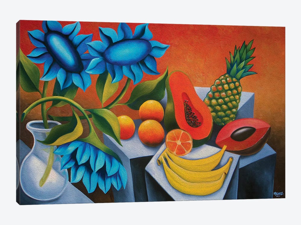 Fruits With Blue Flower by Dixie Miguez 1-piece Canvas Artwork