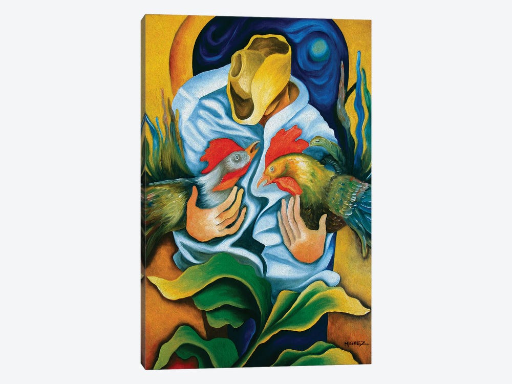 Guajiro With Roosters by Dixie Miguez 1-piece Canvas Artwork