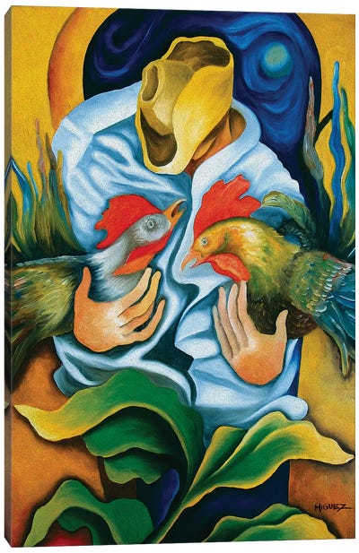 Guajiro With Roosters Canvas Art Print - Latin Décor