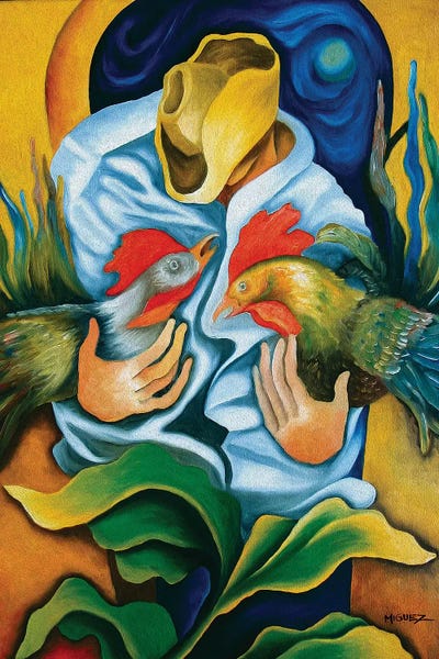 Caribbean Culture: Guajiro With Roosters by Dixie Miguez