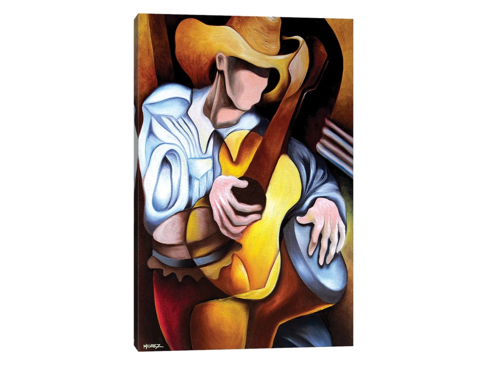 Guitar and Newspaper, 1925 | Large Stretched Canvas, Black Floating Frame Wall Art Print | Great Big Canvas