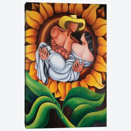 Lovers In Sunflower Canvas Print #DXM22} by Dixie Miguez Canvas Wall Art
