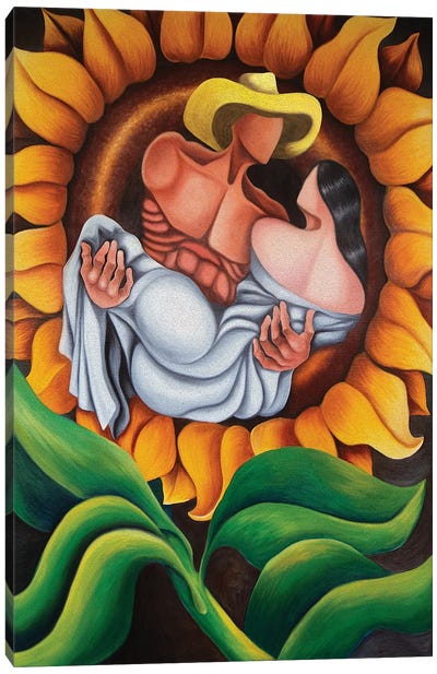 Lovers In Sunflower Canvas Art Print - Dixie Miguez