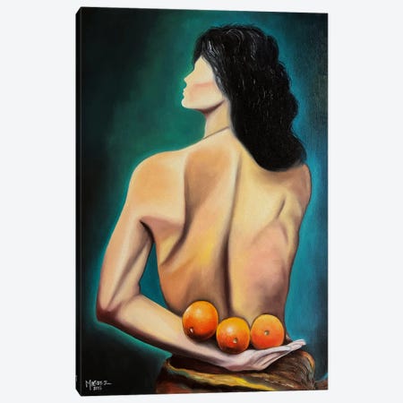 Three Oranges Canvas Print #DXM63} by Dixie Miguez Canvas Wall Art