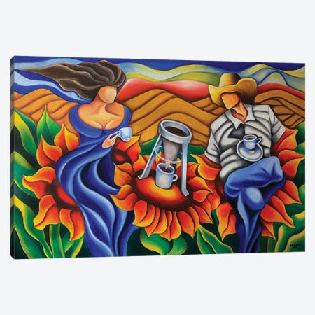 Coffee On Flowers Canvas Print #DXM8} by Dixie Miguez Canvas Print