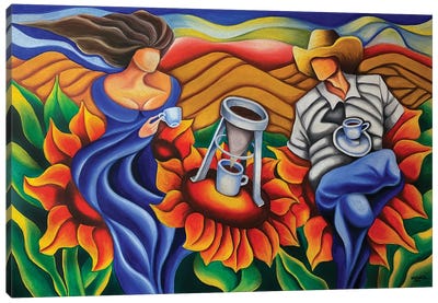 Coffee On Flowers Canvas Art Print - Art by Hispanic & Latin American Artists