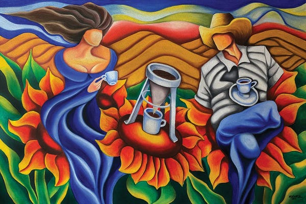 Large Art for Kitchen - Canvas Prints: Coffee On Flowers by Dixie Miguez