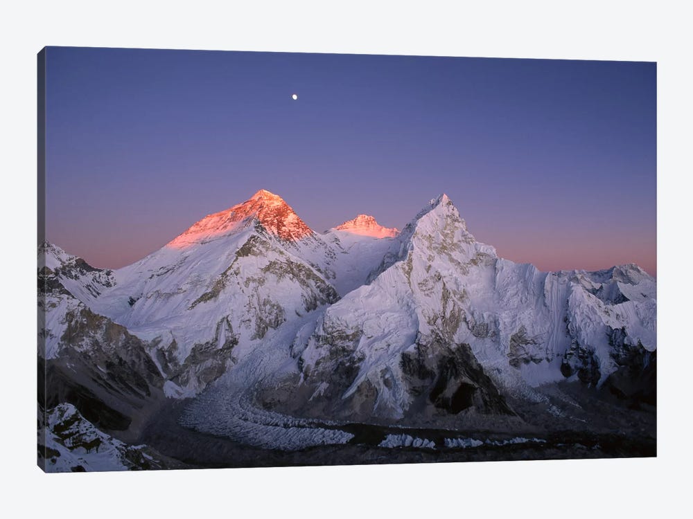 Moon Over Summit Of Mount Everest, Lhotse, And Nuptse As Seen From Mount Pumori, Sagarmatha National Park, Nepal by Grant Dixon 1-piece Canvas Art