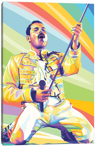 Freddie Mercury on Stage Canvas Art Print - Large Colorful Accents
