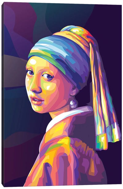 Re-creation of Girl with a Pearl Earring Colorful Version Canvas Art Print - Girl with a Pearl Earring Reimagined