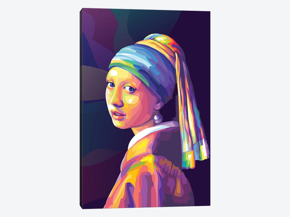 Re-creation of Girl with a Pearl Earring Colorful Version by Dayat Banggai 1-piece Canvas Artwork