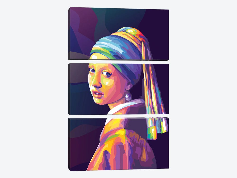 Re-creation of Girl with a Pearl Earring Colorful Version by Dayat Banggai 3-piece Canvas Wall Art