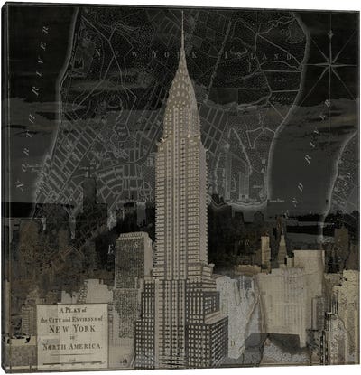 Vintage New York In Black II Canvas Art Print - Dylan Matthews