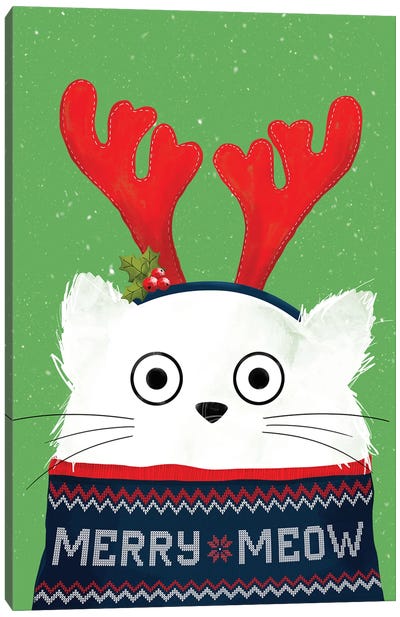 Christmas Reindeer Cat Canvas Art Print - Naughty or Nice