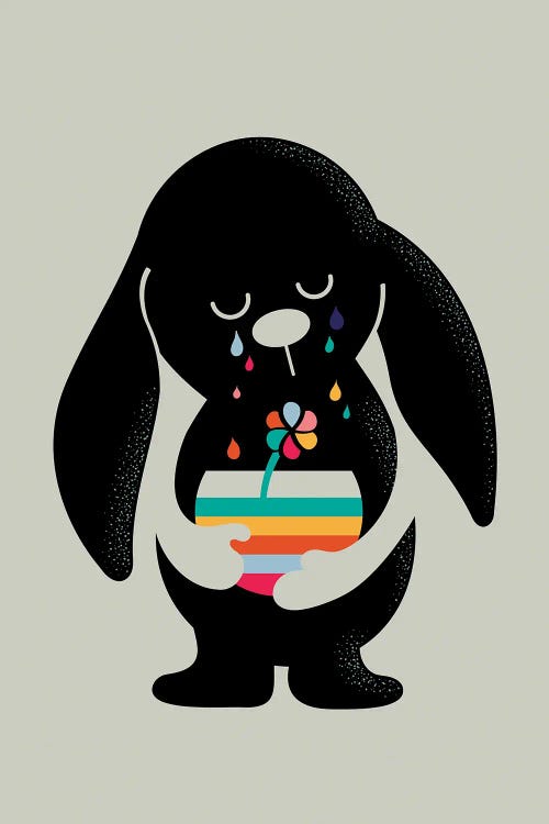 Rainbow Tears Bunny by Doozal wall art