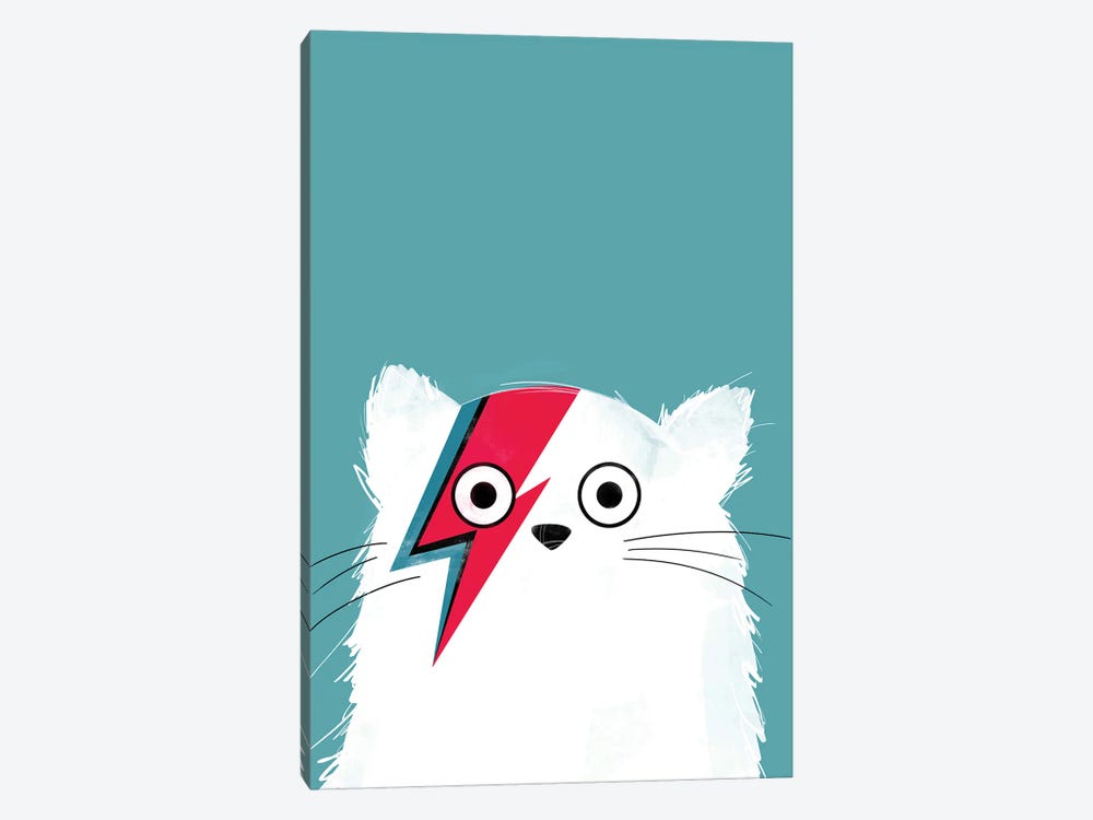 Cat Bowie White by Doozal 1-piece Canvas Art Print