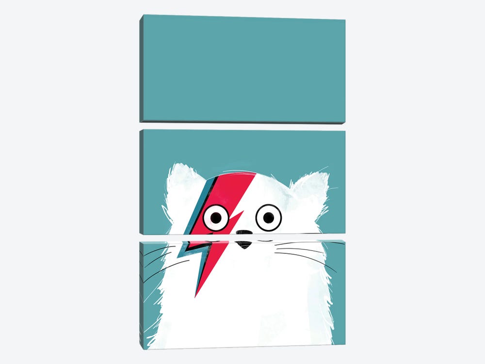 Cat Bowie White by Doozal 3-piece Canvas Art Print