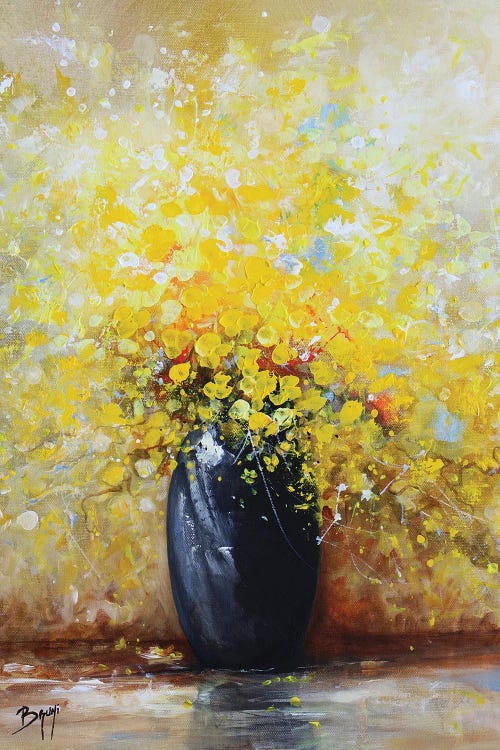 Bouquet Of Yellow Flowers With Black Vase