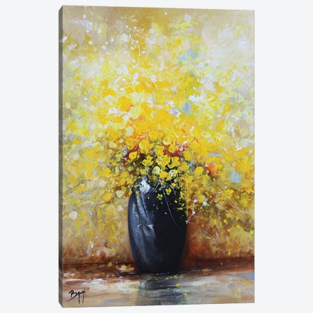 Bouquet Of Yellow Flowers With Black Vase Canvas Print #EBN15} by Eric Bruni Canvas Artwork