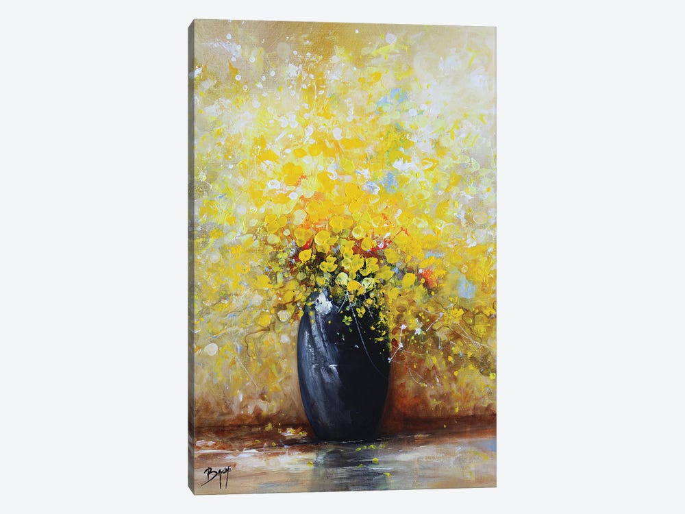Bouquet Of Yellow Flowers With Black Vase by Eric Bruni 1-piece Canvas Print