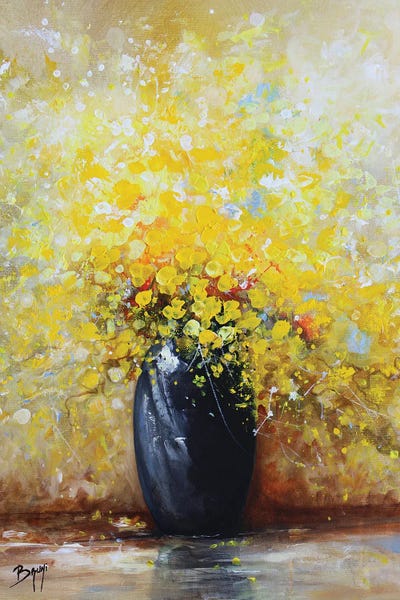 Fine Art Print: Bouquet Of Yellow Flowers With Black Vase by Eric Bruni