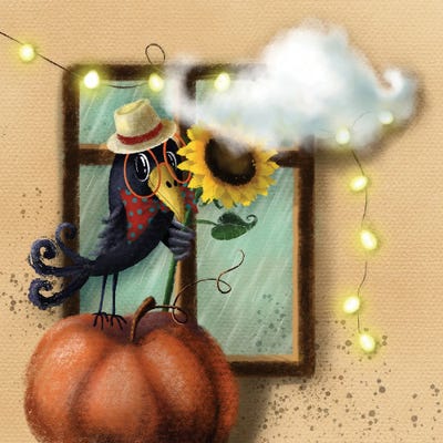 The Crow And Sunflower by Ellie Beykzadeh art print