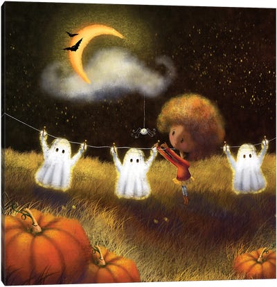 Laundered Ghosts Canvas Art Print - Pumpkins