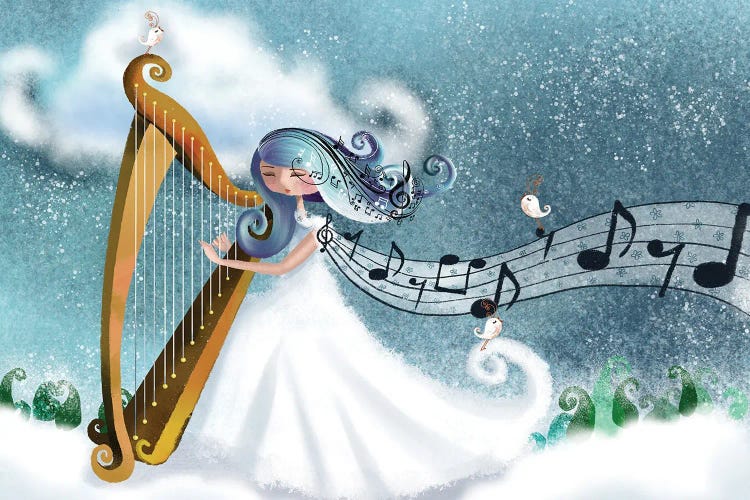A Winter Harp Player by Ellie Beykzadeh wall art
