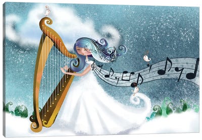 A Winter Harp Player Canvas Art Print - Musical Notes Art