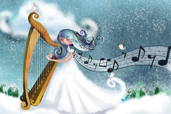 Music Notes: A Winter Harp Player by Ellie Beykzadeh