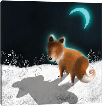 The Fox And The Moon Canvas Art Print - Ellie Beykzadeh