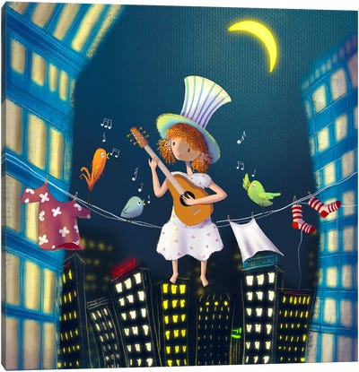 A Solo Concert In The City Canvas Art Print - Ellie Beykzadeh
