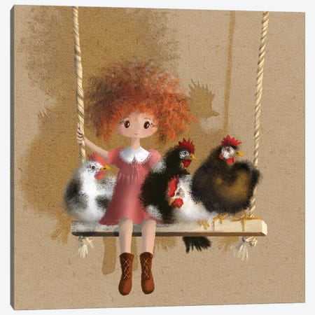 Swinging Chickens Canvas Print #EBY7} by Ellie Beykzadeh Canvas Art