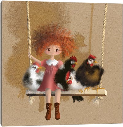 Swinging Chickens Canvas Art Print - Ellie Beykzadeh