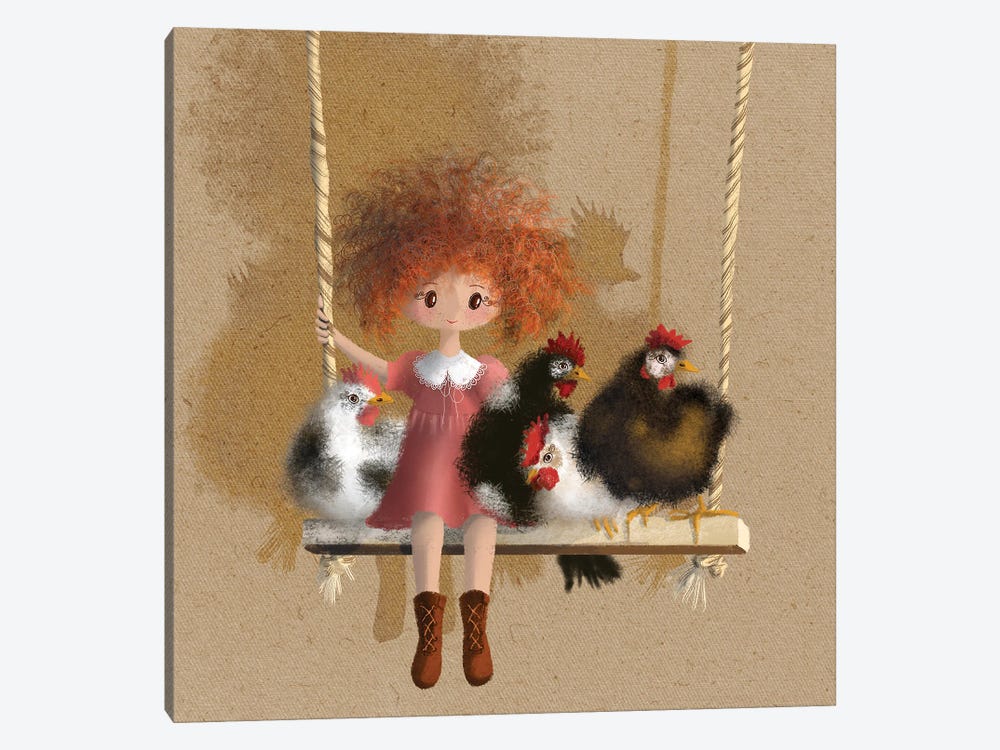 Swinging Chickens by Ellie Beykzadeh 1-piece Canvas Artwork