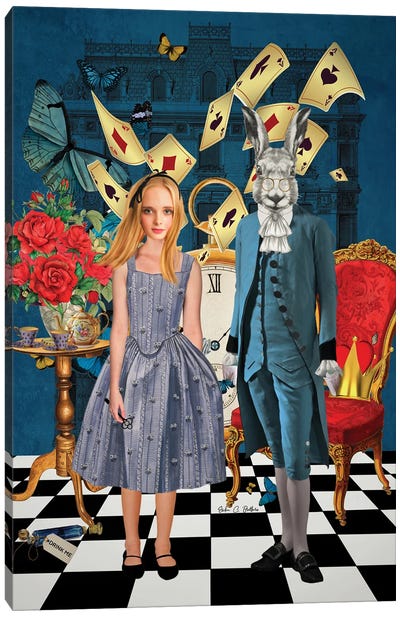 Alice And The White Rabbit Canvas Art Print - Alice In Wonderland
