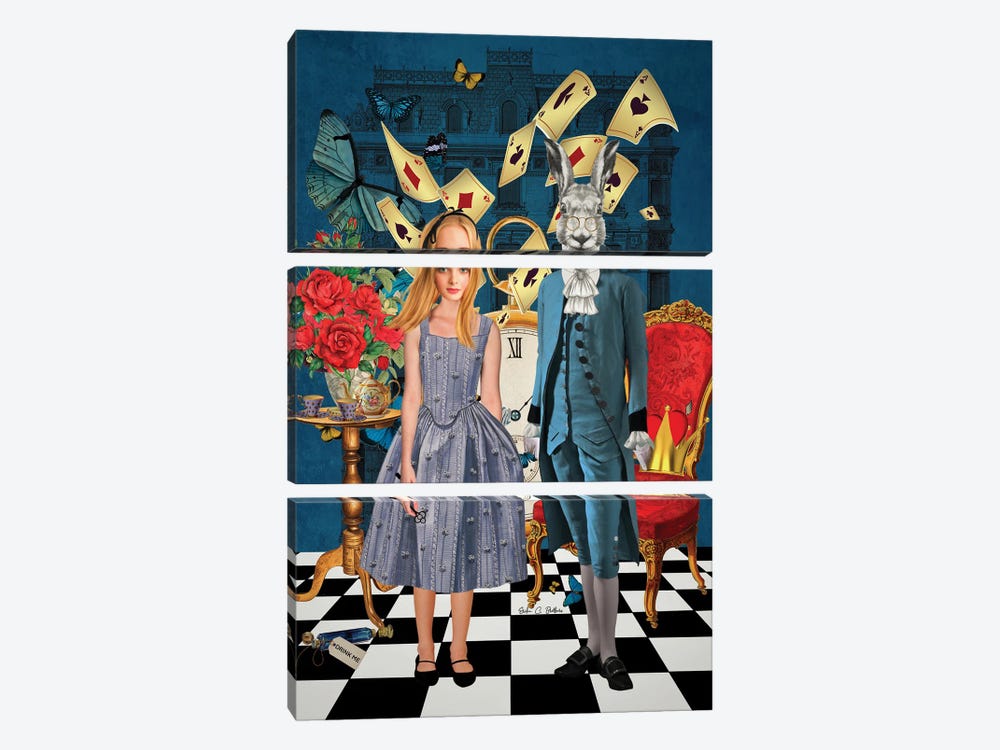 Alice And The White Rabbit by Erika C. Brothers 3-piece Canvas Wall Art
