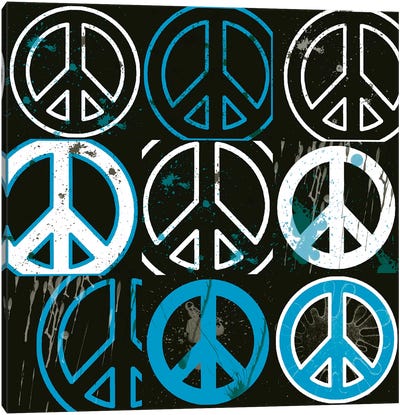 Peace Mantra Blue Canvas Art Print - Peace Sign Art