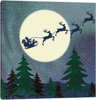 Santa Moon Canvas Art Print - Santa Claus Art