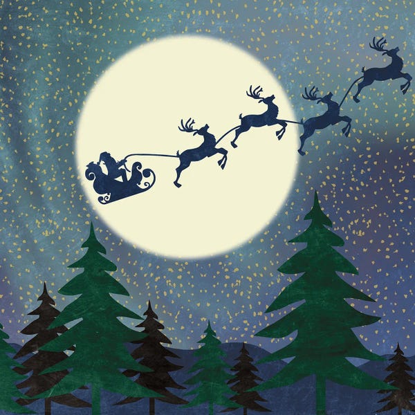 Large Christmas Art - Canvas Prints: Santa Moon by Erin Clark