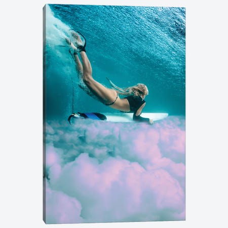 Girl Surfing Clouds Canvas Print #EDA45} by Edurne Andoño Canvas Wall Art