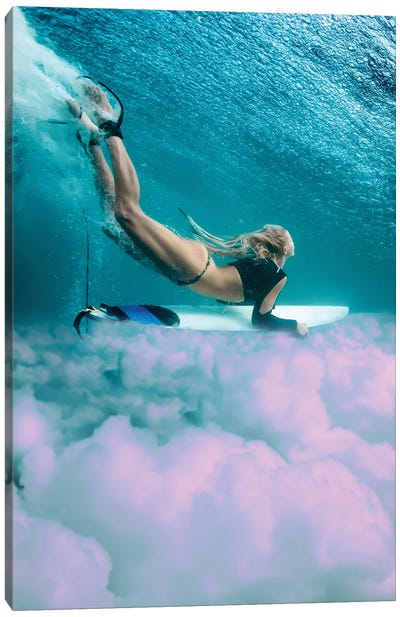Girl Surfing Clouds Canvas Art Print - Surfing Art