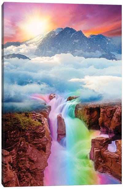Waterfall Mountain Canvas Art Print - Pantone 2023 Viva Magenta