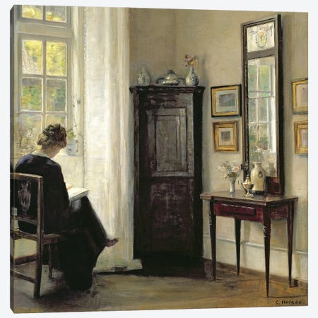 Interior with Woman Reading Canvas Print #EDG17} by Carl Holsoe Art Print