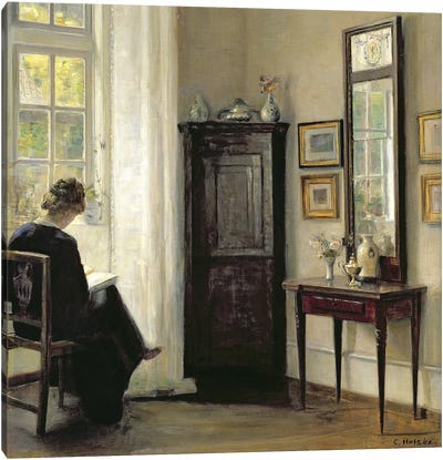 Interior with Woman Reading Canvas Art Print